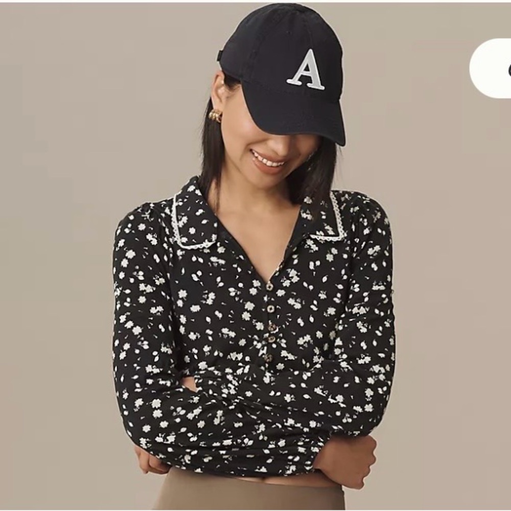 Maeve Black and White Floral Button-Down Shirt